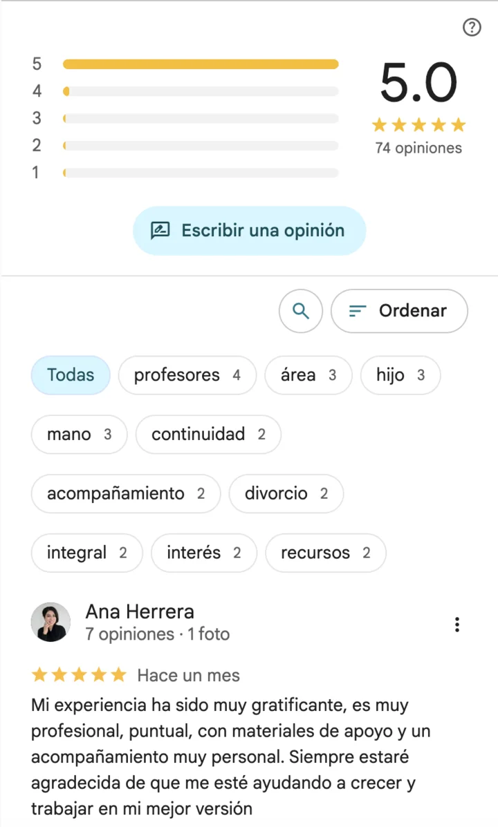 Opiniones de Google de Marisol Achirica con 5.0 estrellas y 74 opiniones